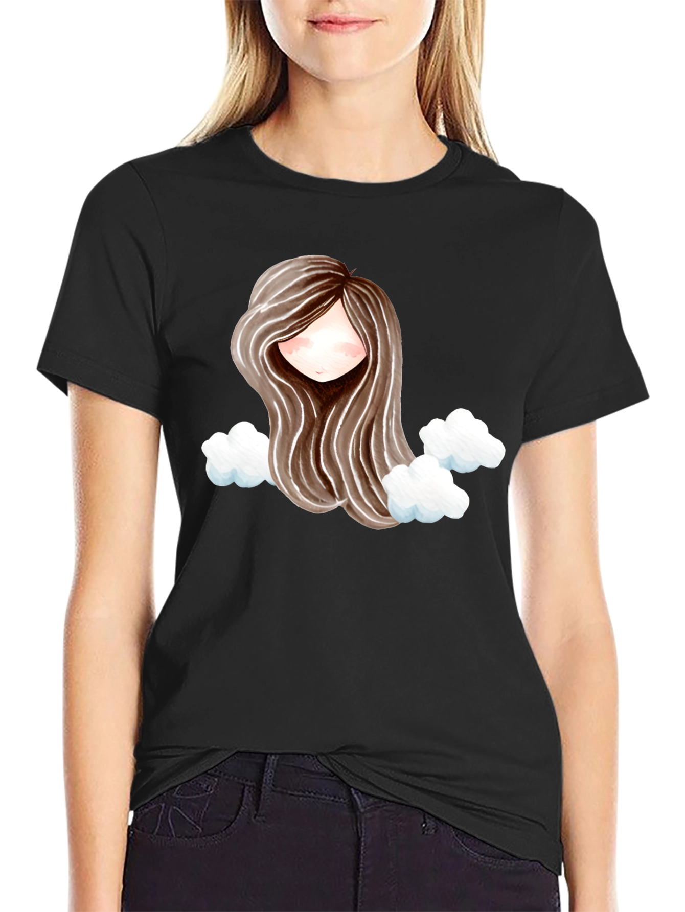 Whimsical Girl with Clouds Graphic Tee
