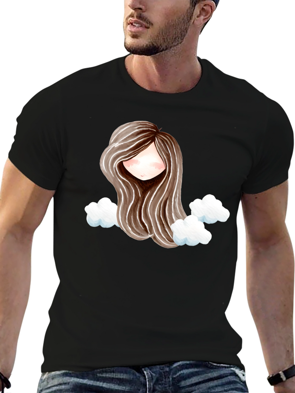 Whimsical Girl with Clouds Graphic Tee