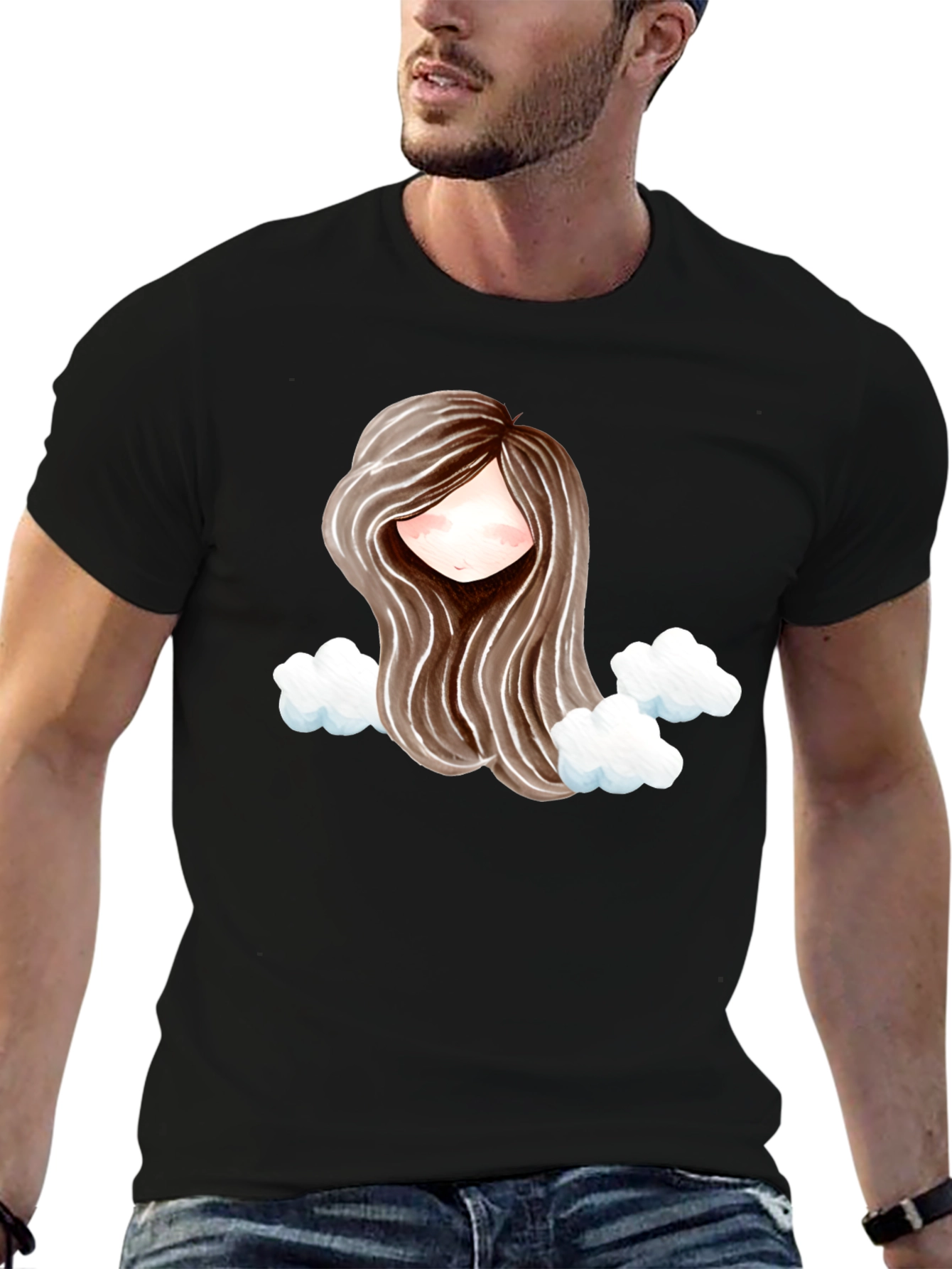 Whimsical Girl with Clouds Graphic Tee