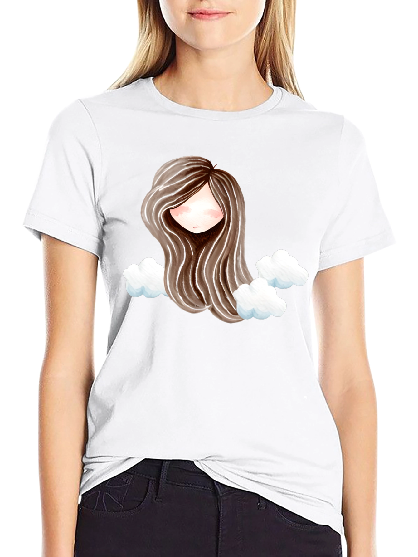 Whimsical Girl with Clouds Graphic Tee