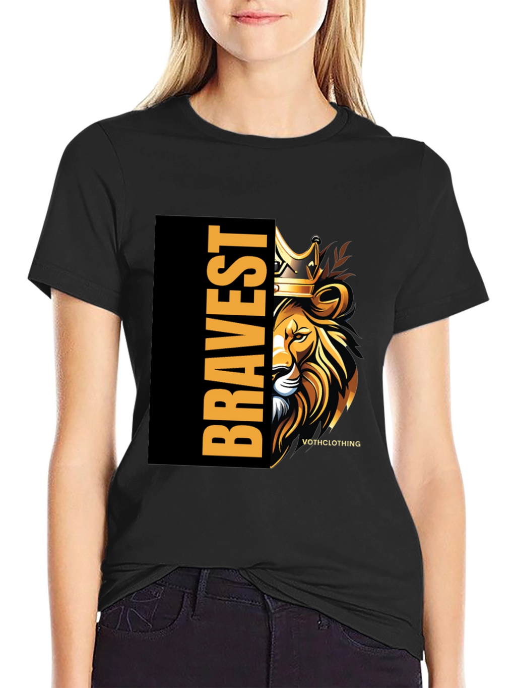 Bravest Lion Graphic Print Black T-Shirt