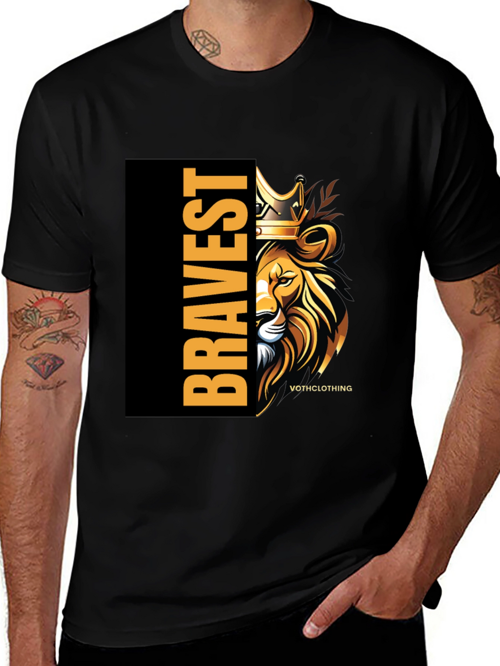 Bravest Lion Graphic Print Black T-Shirt