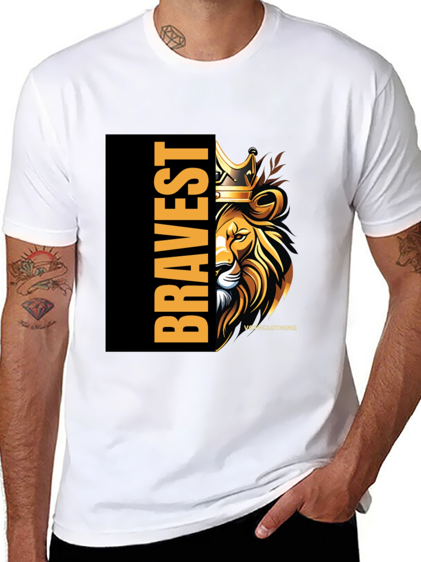 Bravest Lion Graphic Print Black T-Shirt