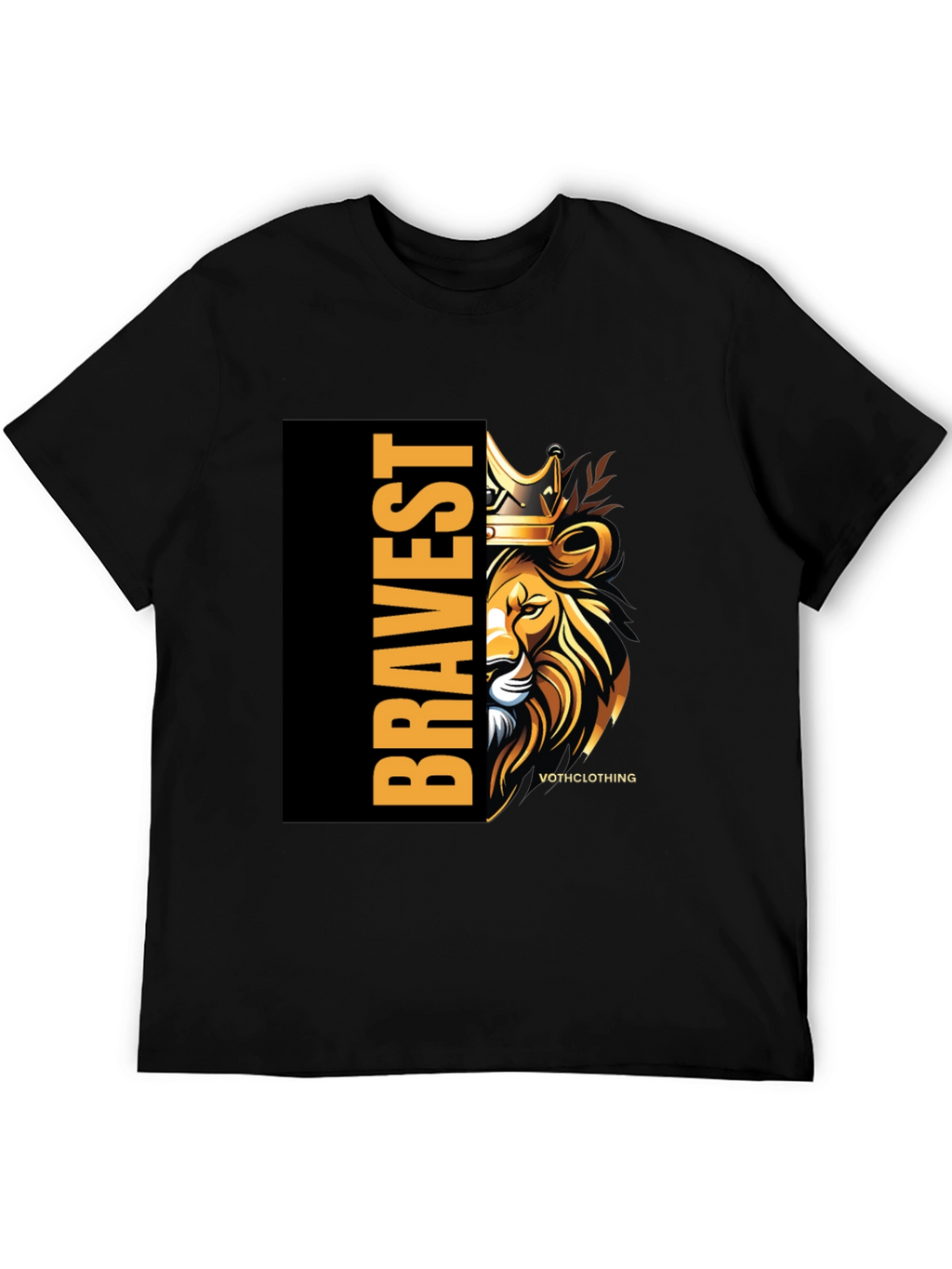 Bravest Lion Graphic Print Black T-Shirt