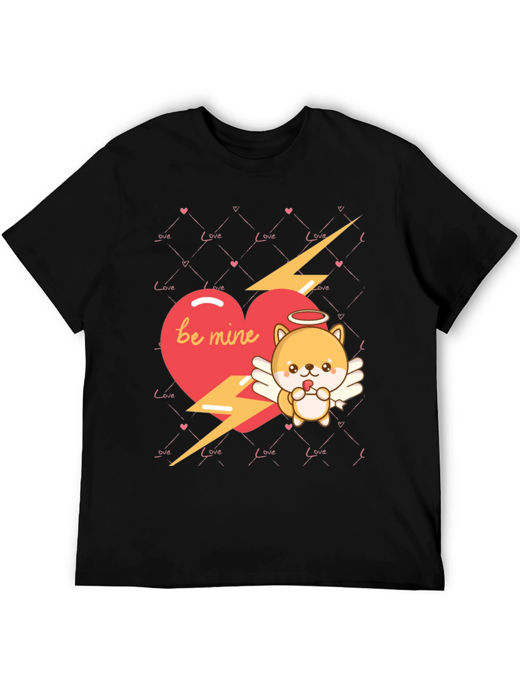 Be Mine Cupid Dog Valentines Day Black T-Shirt