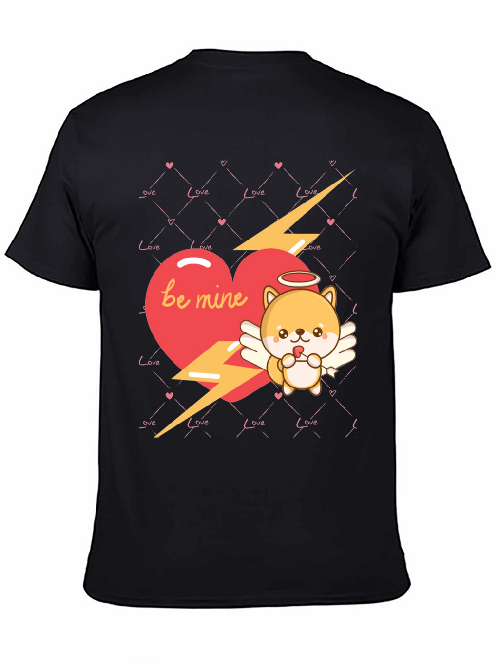 Be Mine Cupid Dog Valentines Day Black T-Shirt