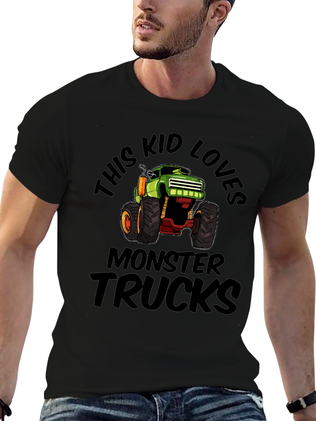 Monster Truck Kids Black Cotton T-Shirt