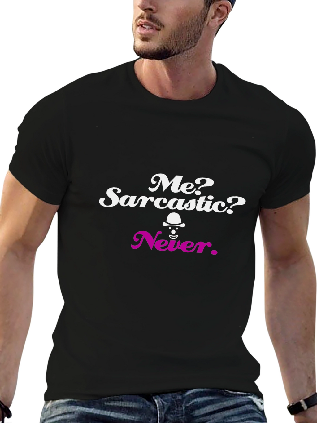 Sarcastic Never Graphic Tee - Black Crew Neck T-Shirt