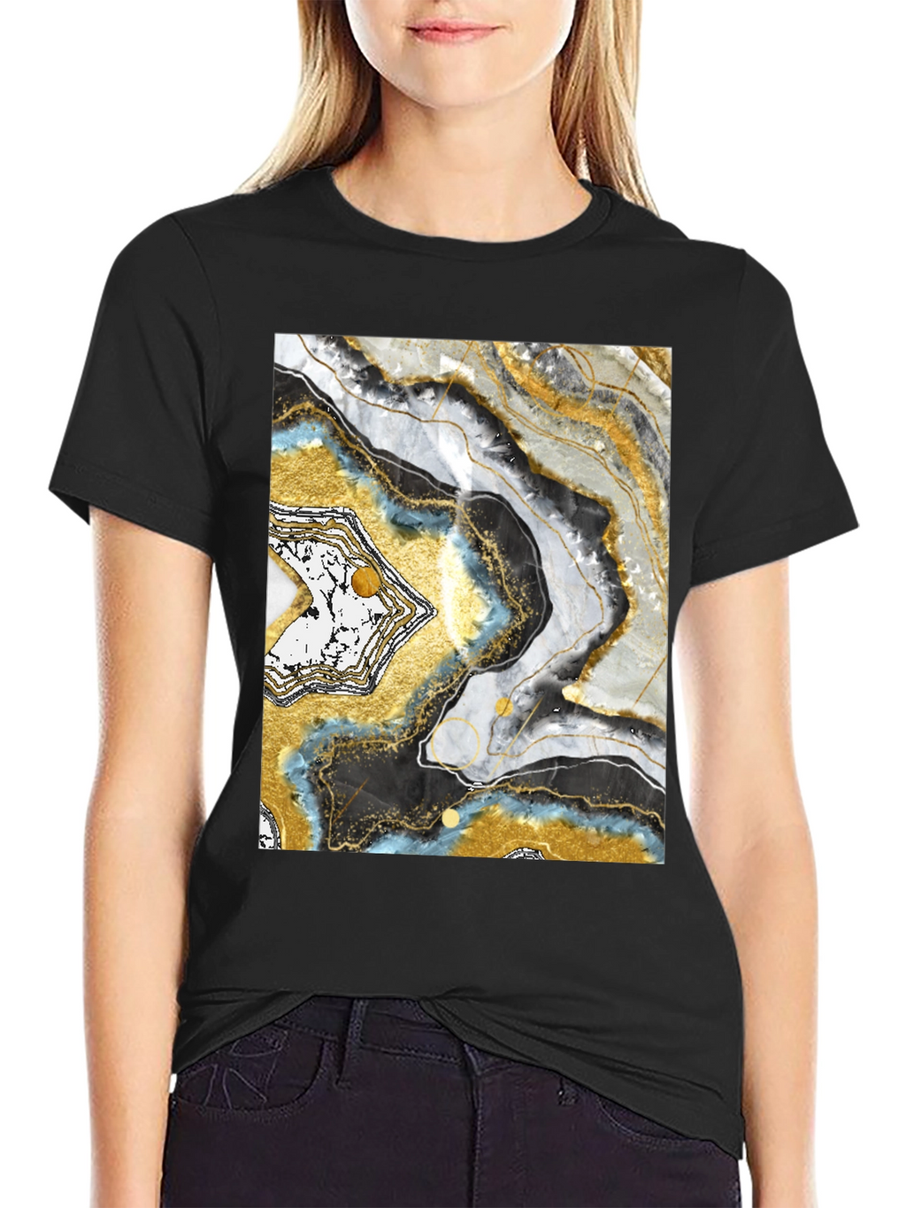 Abstract Geode Print Black T-Shirt
