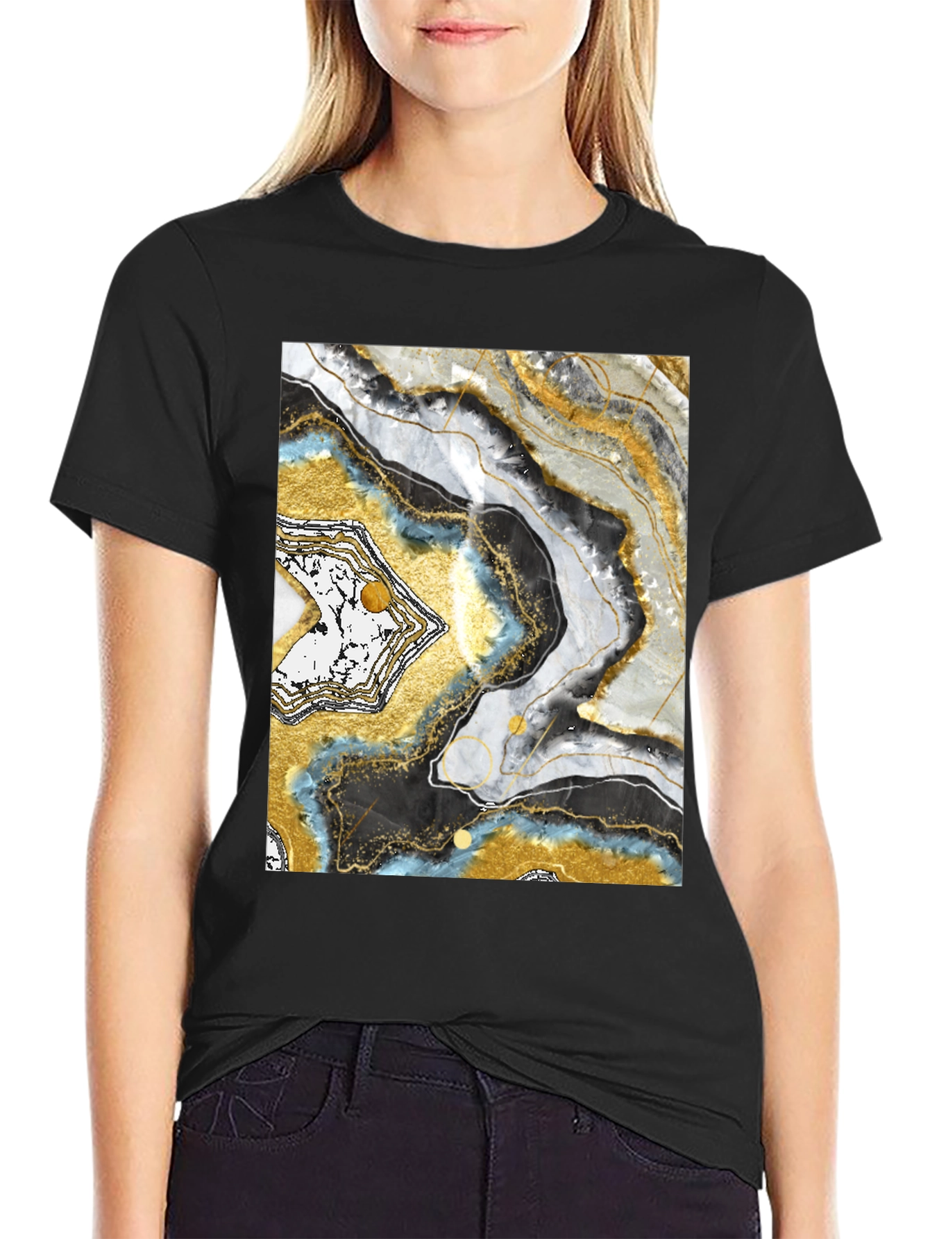 Abstract Geode Print Black T-Shirt