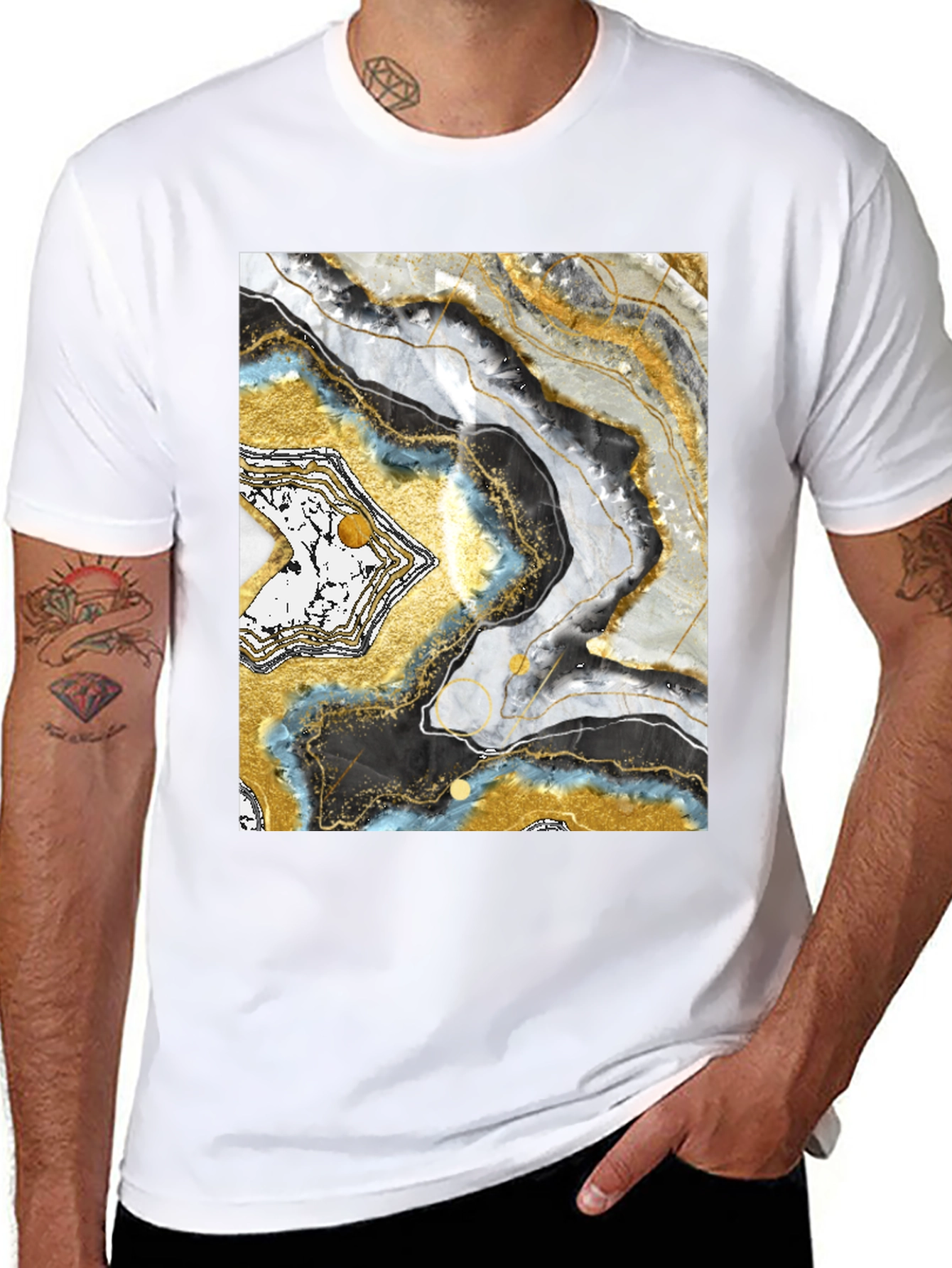 Abstract Geode Print Black T-Shirt