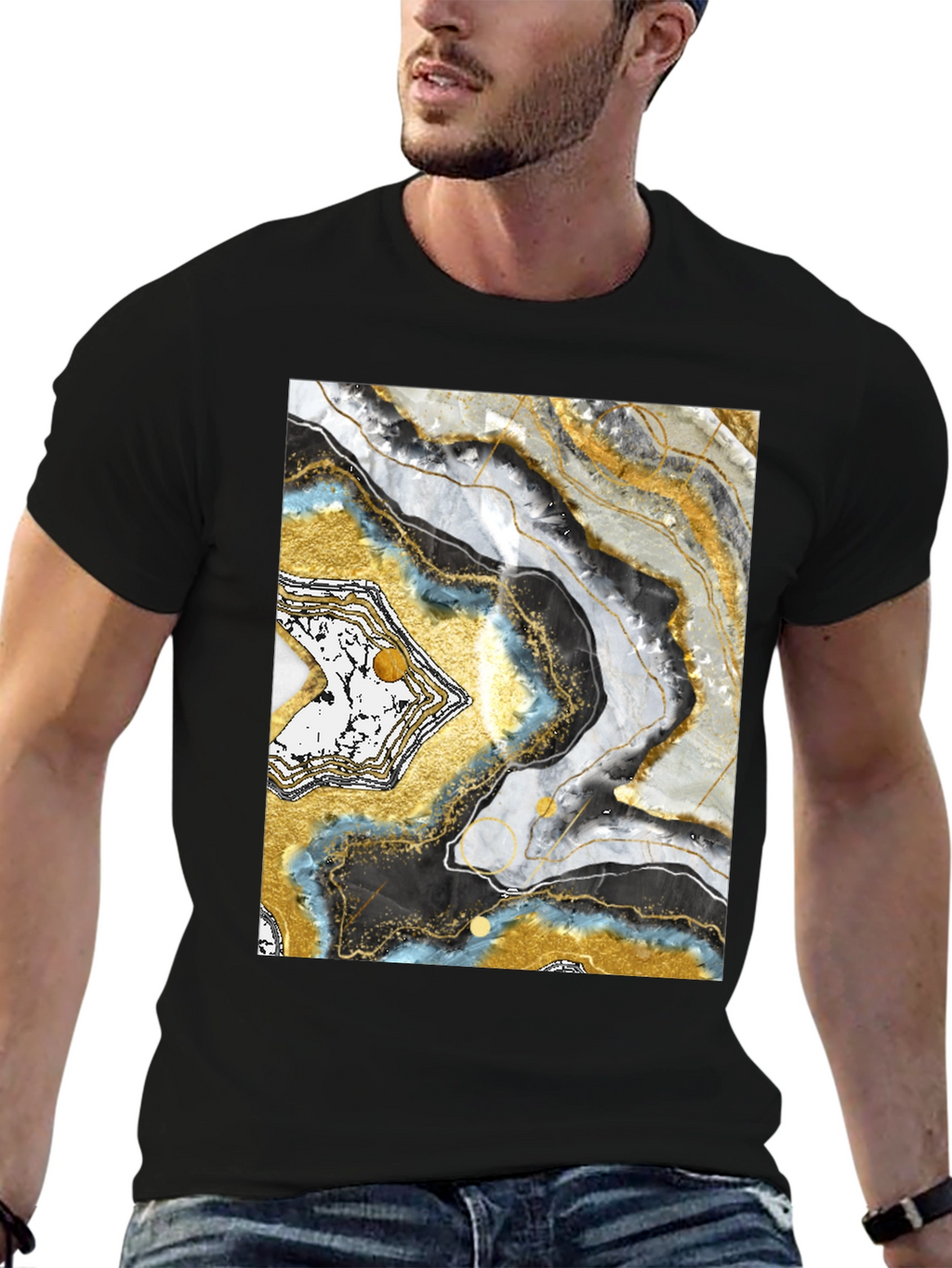 Abstract Geode Print Black T-Shirt