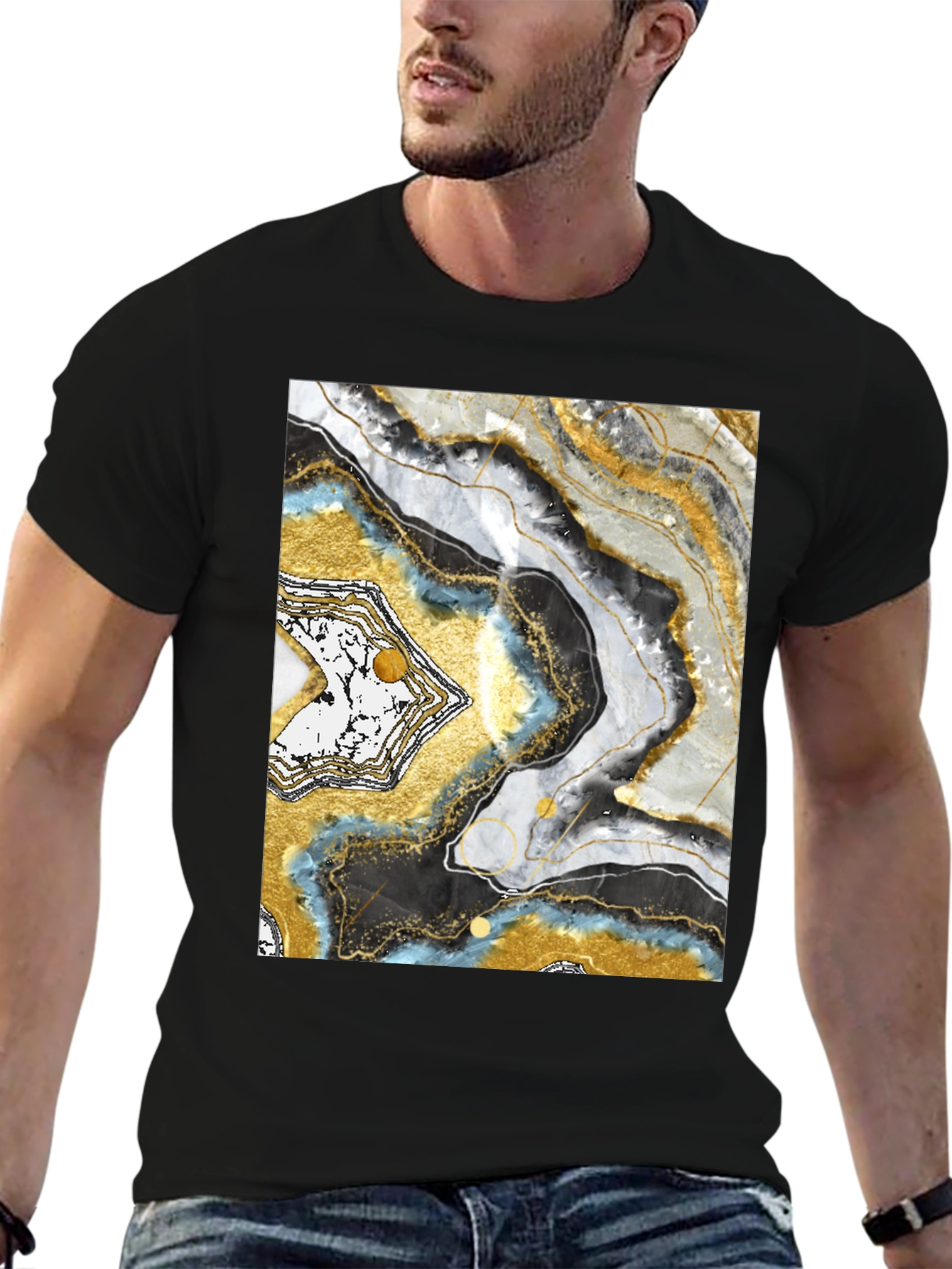 Abstract Geode Print Black T-Shirt