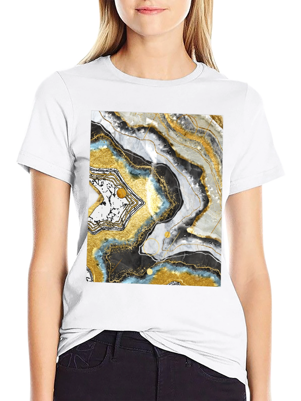 Abstract Geode Print Black T-Shirt