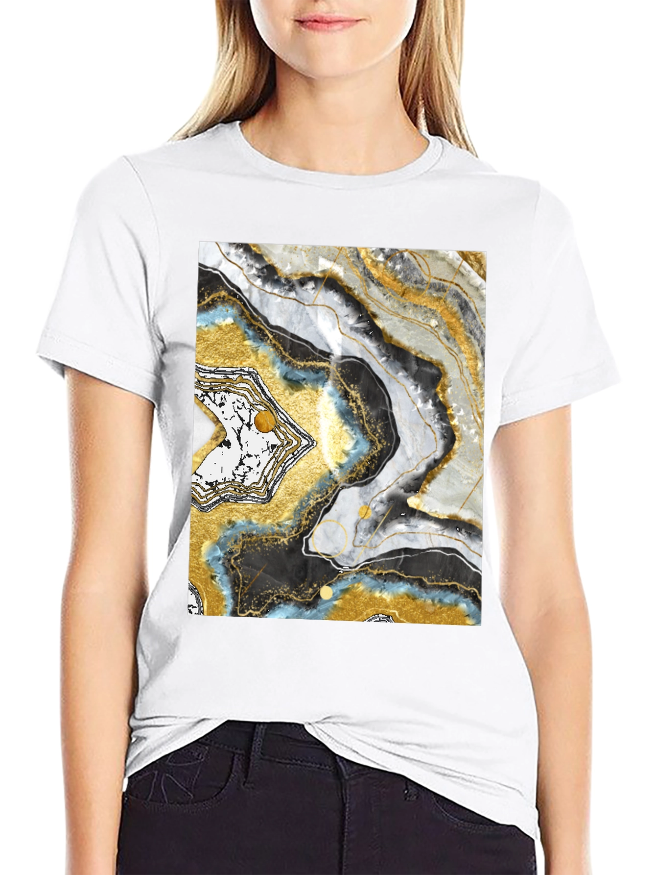 Abstract Geode Print Black T-Shirt