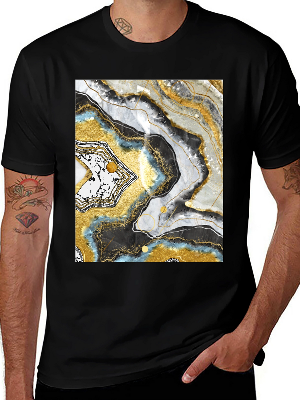Abstract Geode Print Black T-Shirt