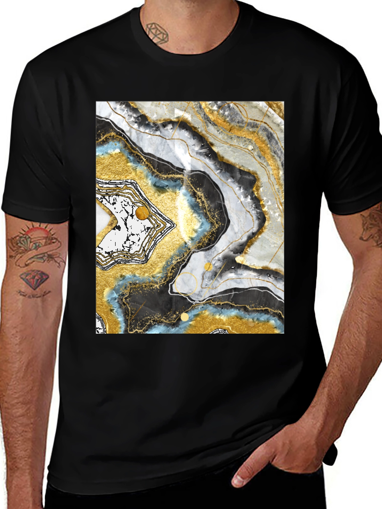 Abstract Geode Print Black T-Shirt