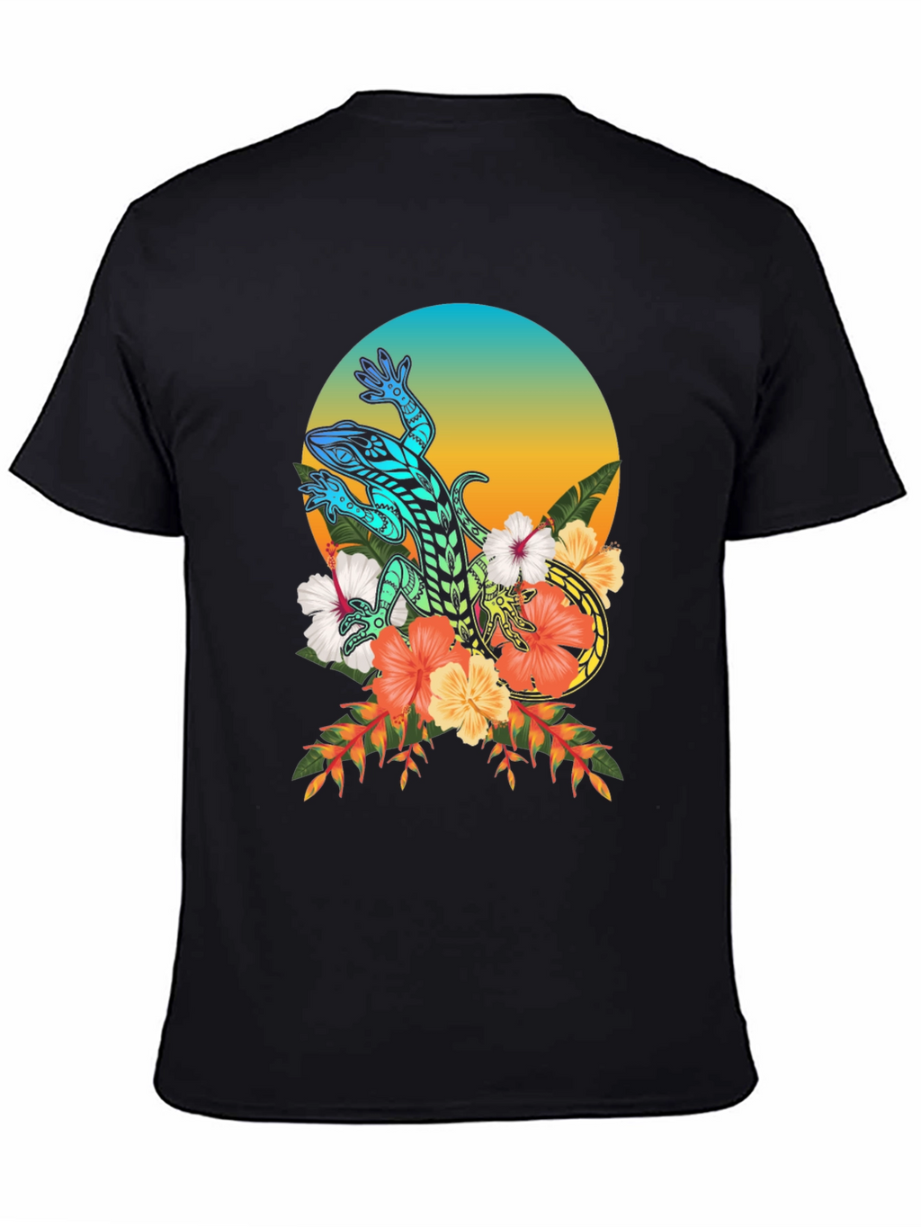 Lizard Floral Graphic T-Shirt - Black