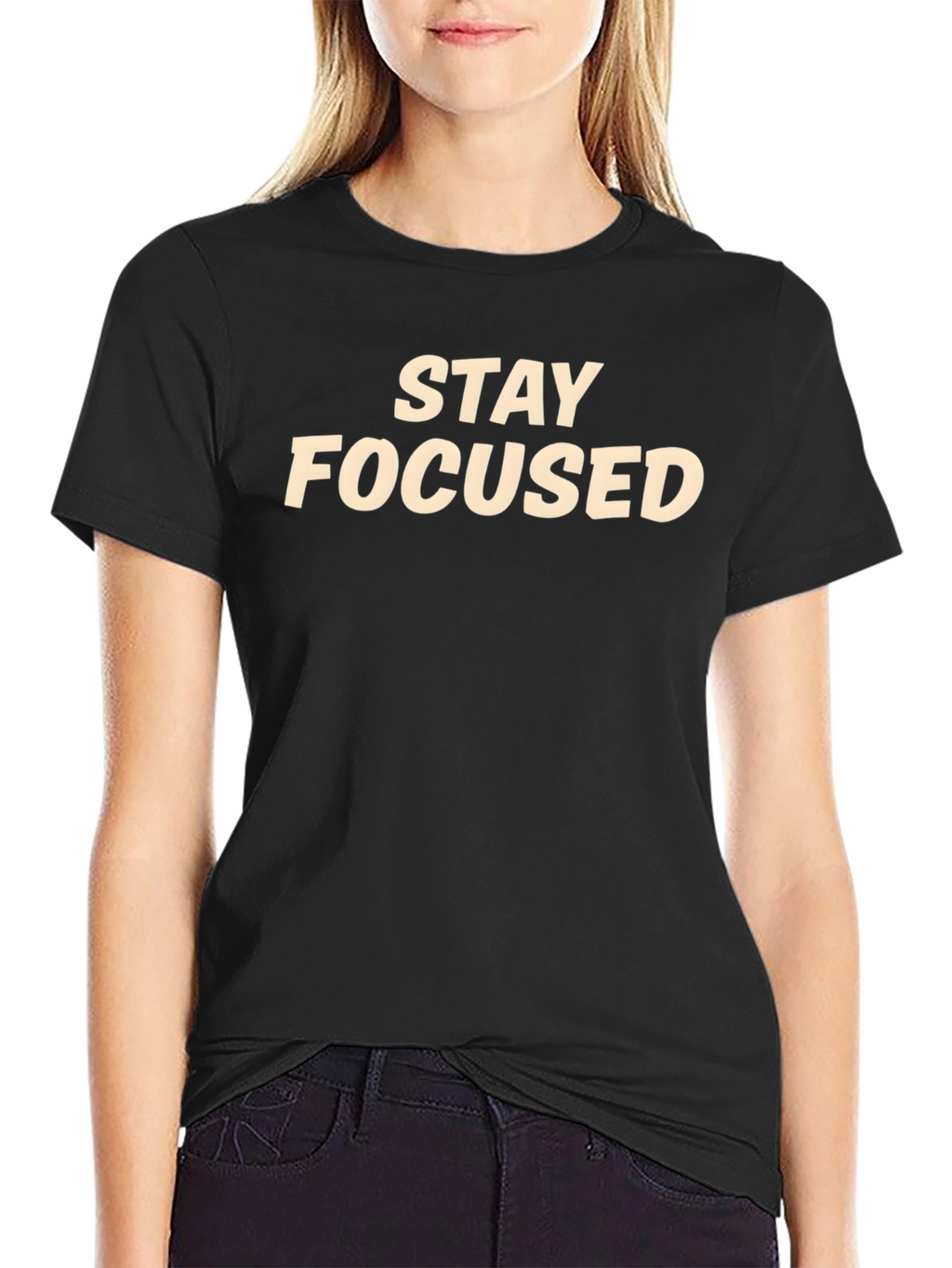 Stay Focused Graphic T-Shirt - Black Crew Neck Tee