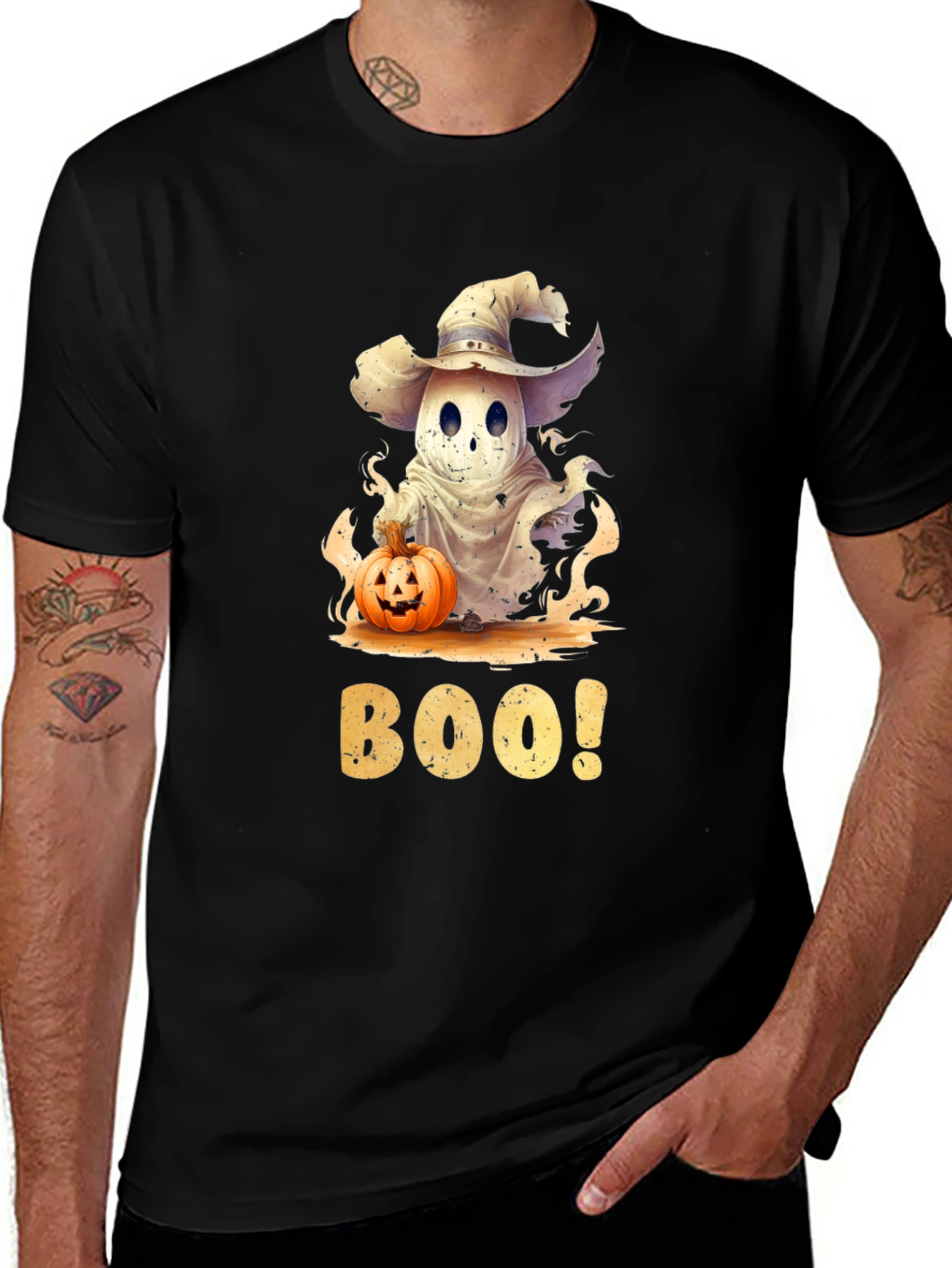 Halloween Ghost with Pumpkin T-Shirt - BOO!