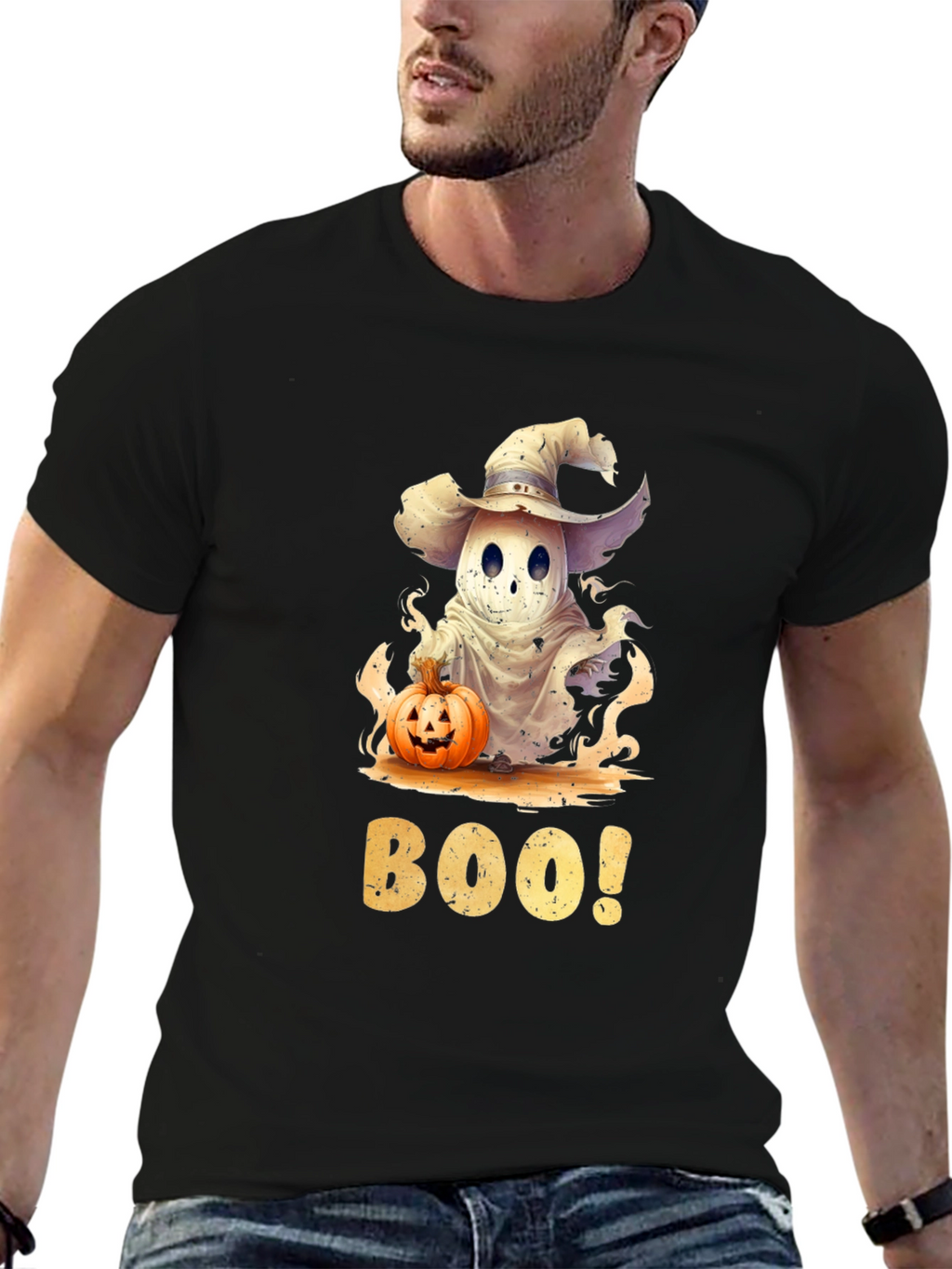 Halloween Ghost with Pumpkin T-Shirt - BOO!