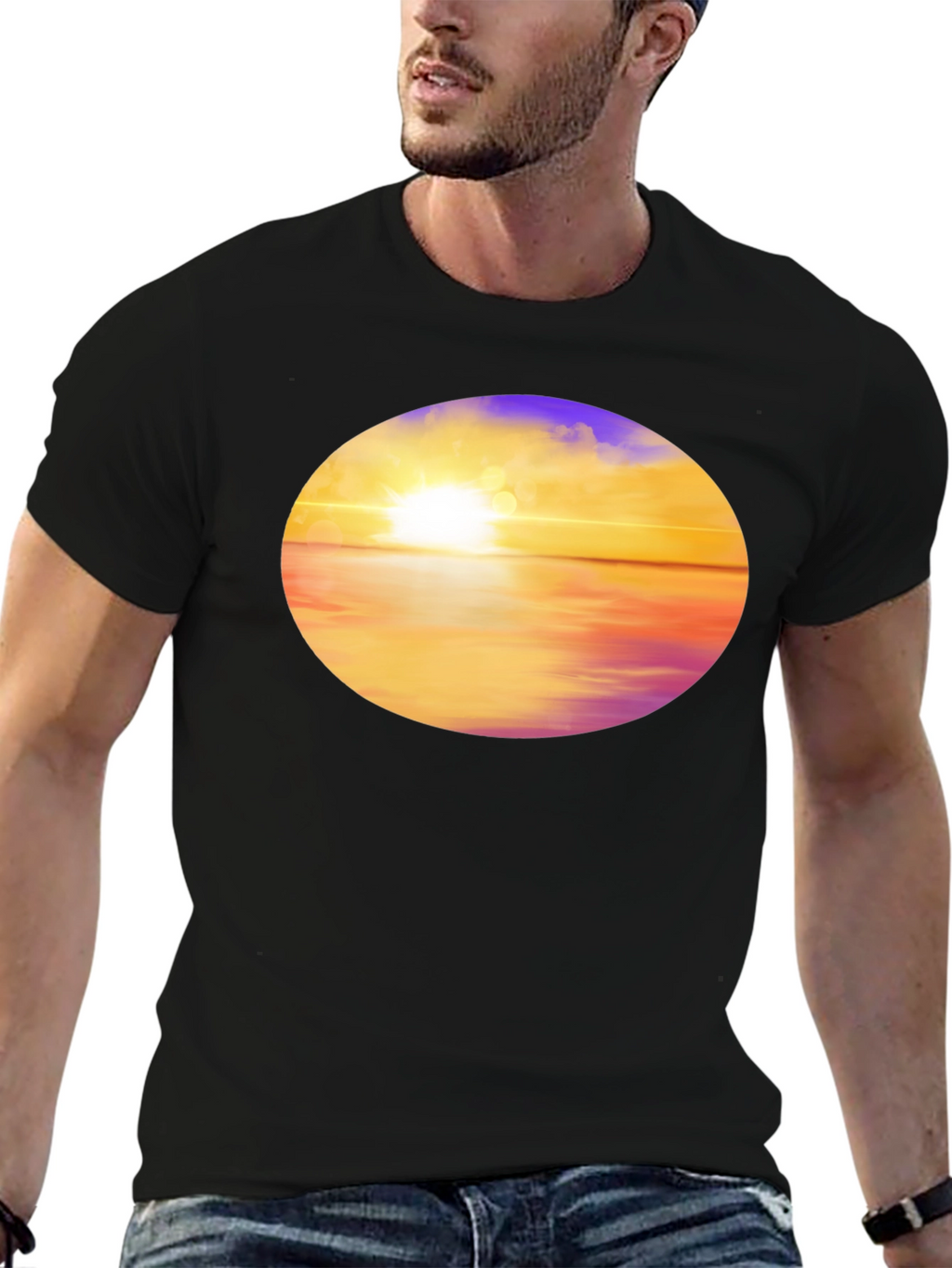 Sunset Horizon Graphic Tee - Black Cotton Blend