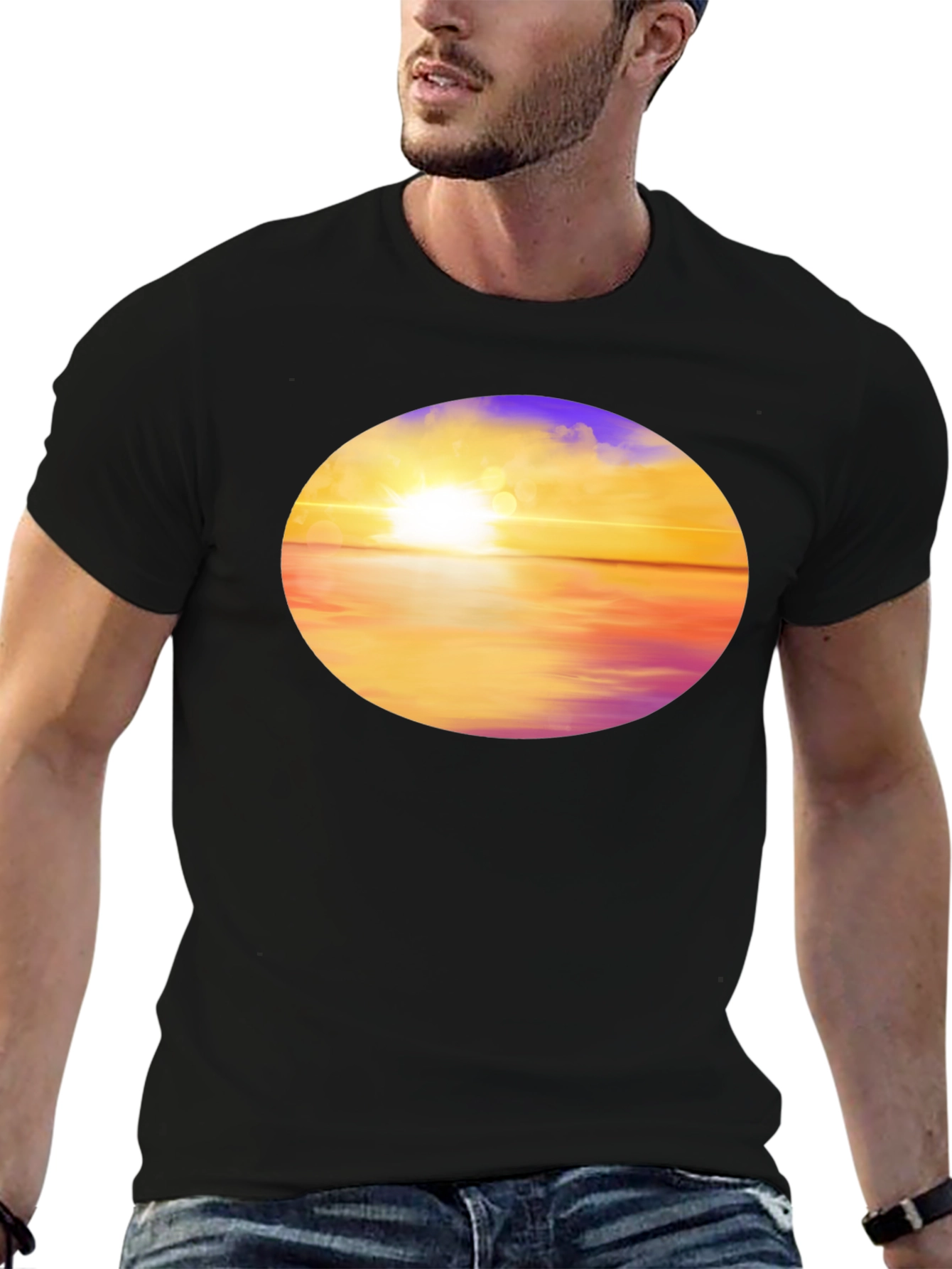 Sunset Horizon Graphic Tee - Black Cotton Blend