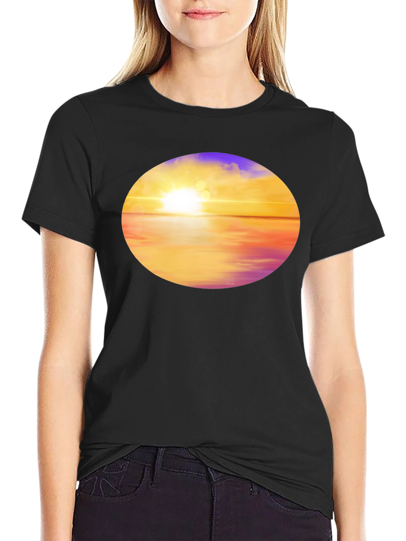 Sunset Horizon Graphic Tee - Black Cotton Blend