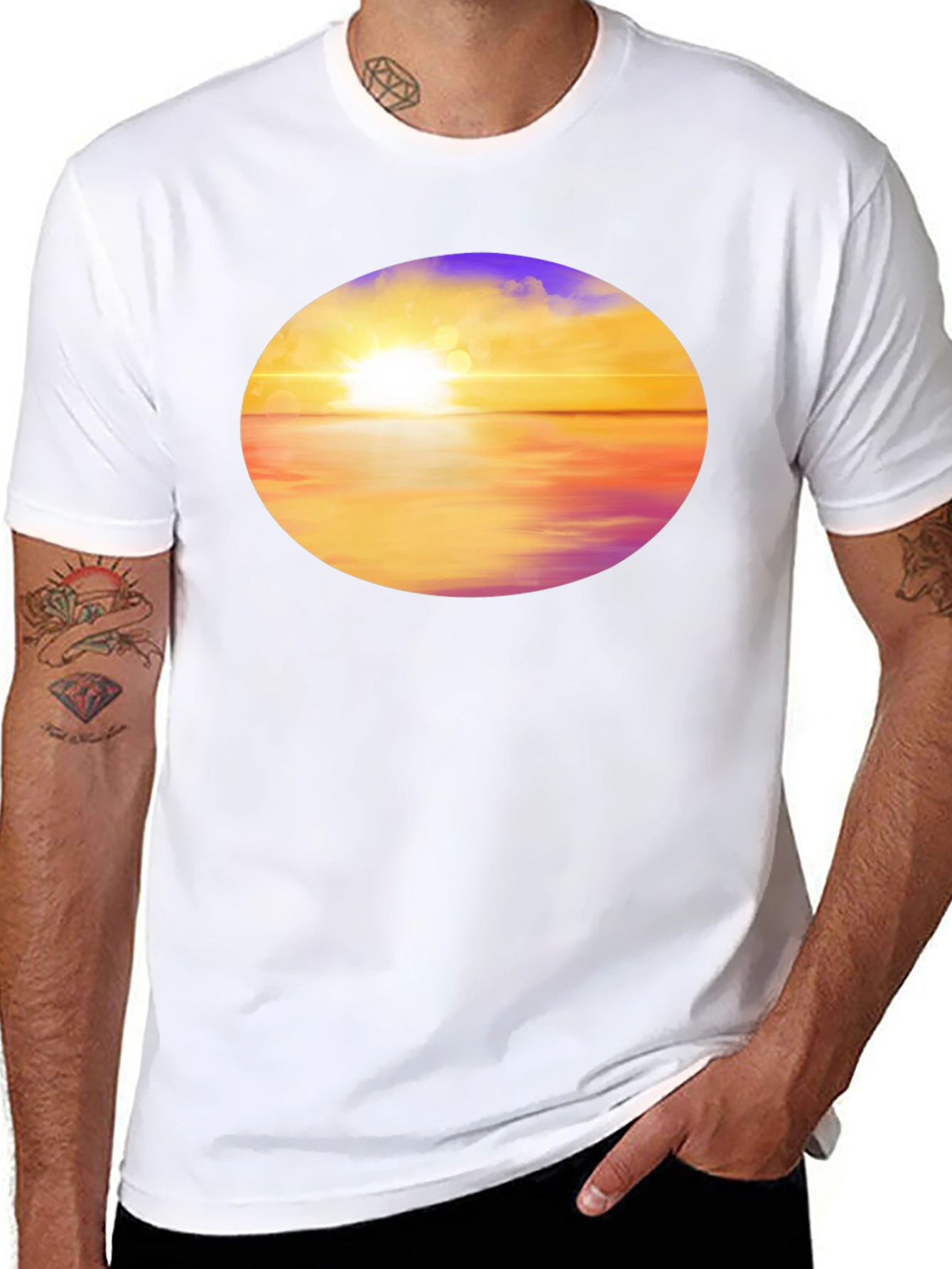 Sunset Horizon Graphic Tee - Black Cotton Blend