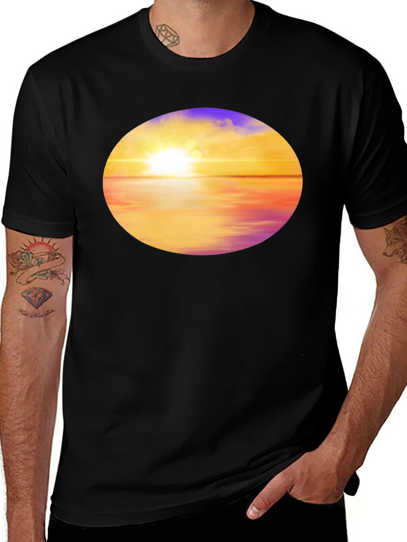 Sunset Horizon Graphic Tee - Black Cotton Blend