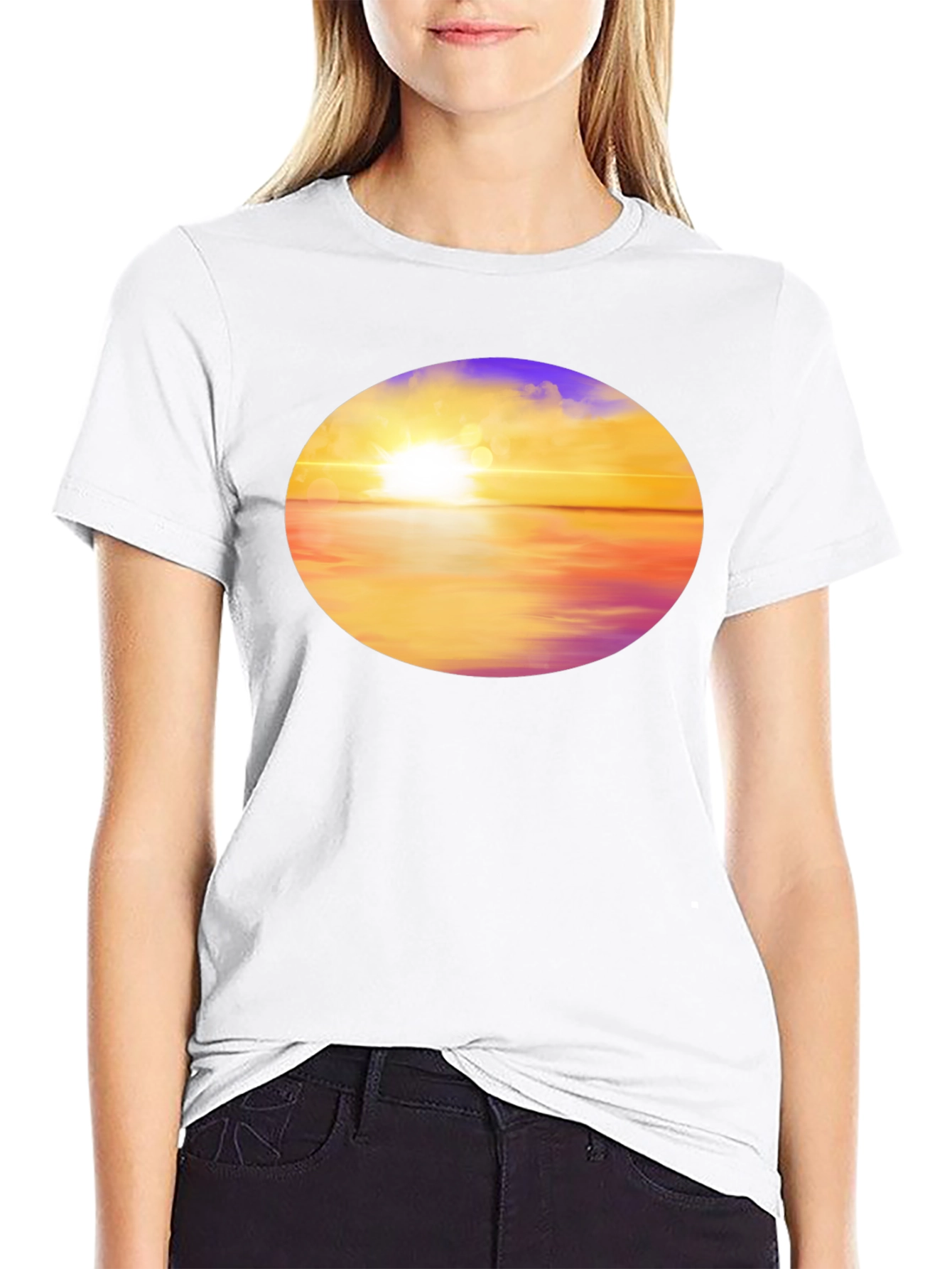 Sunset Horizon Graphic Tee - Black Cotton Blend