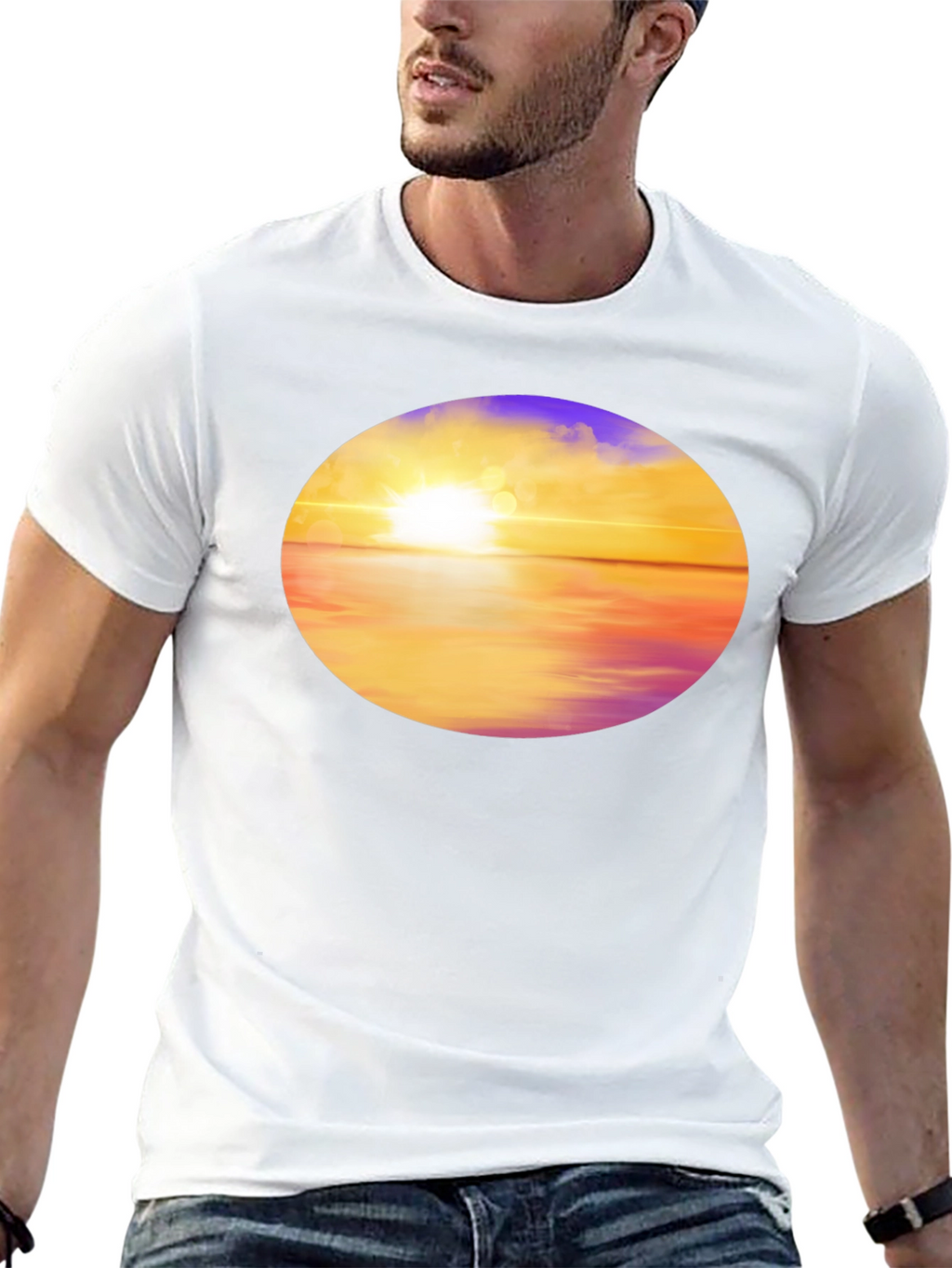 Sunset Horizon Graphic Tee - Black Cotton Blend