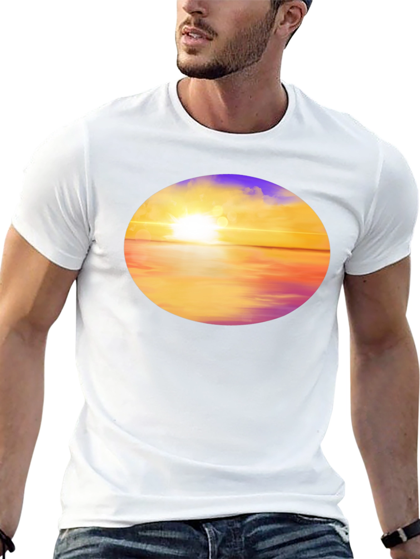 Sunset Horizon Graphic Tee - Black Cotton Blend