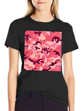Pink Camo Print Black T-Shirt