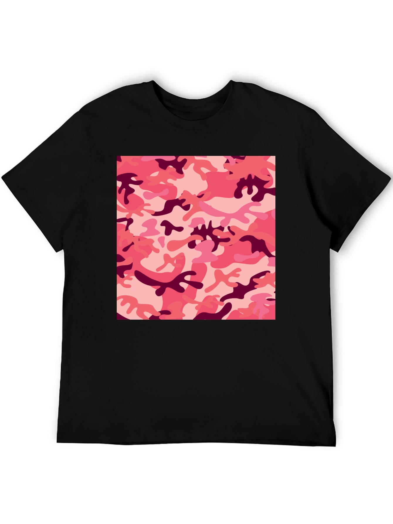 Pink Camo Print Black T-Shirt