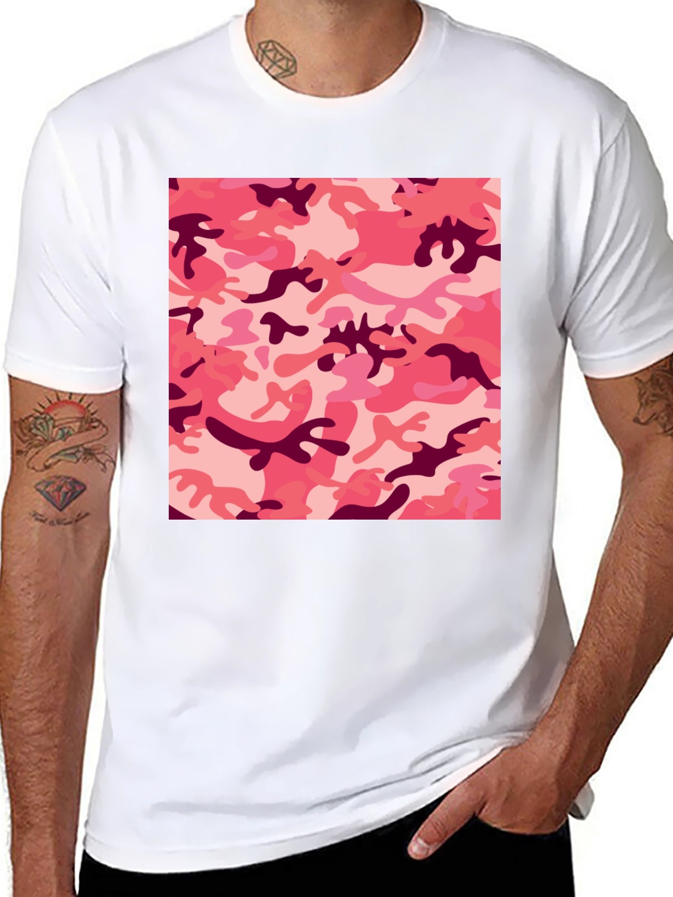 Pink Camo Print Black T-Shirt