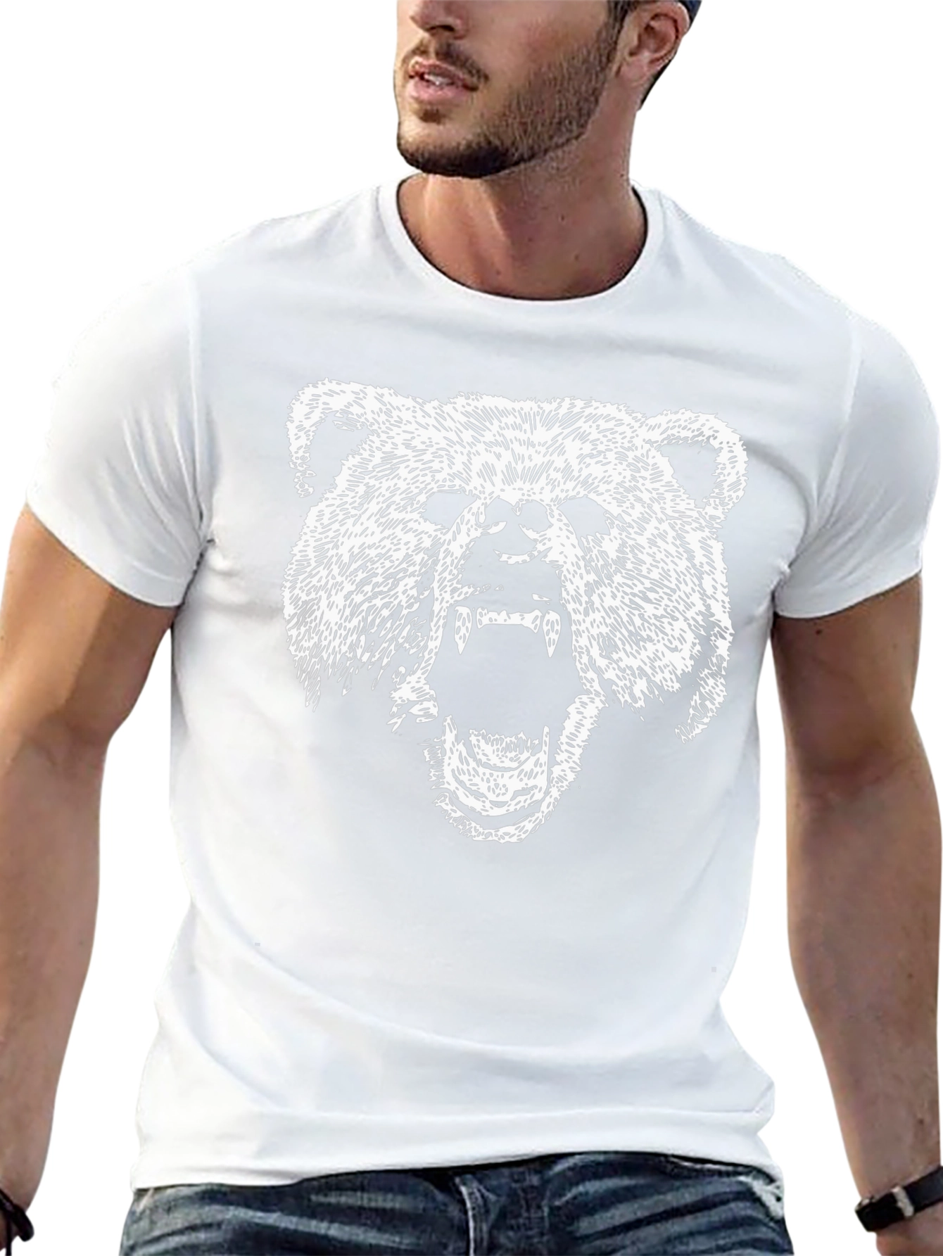 Bear Graphic Print T-Shirt - Black