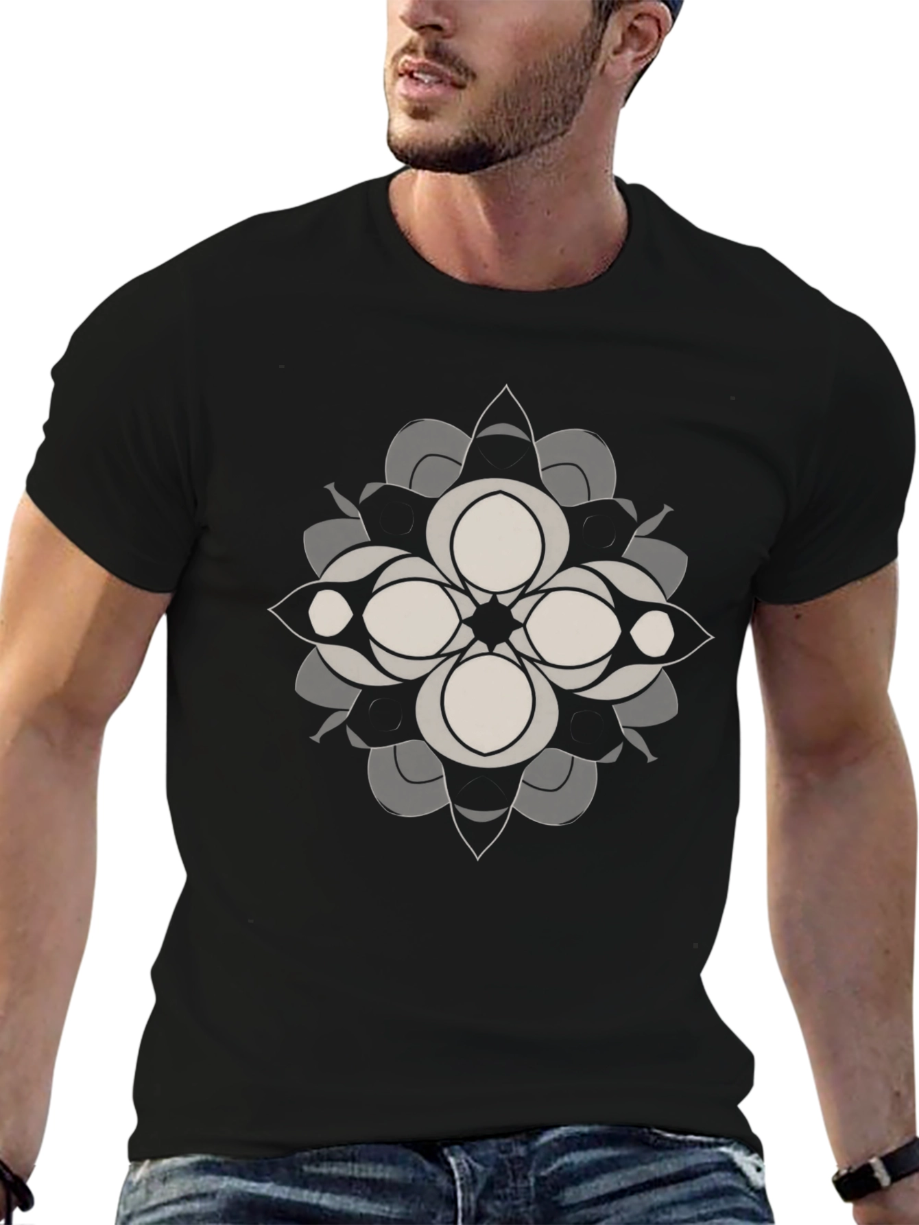 Abstract Floral Graphic Tee - Black