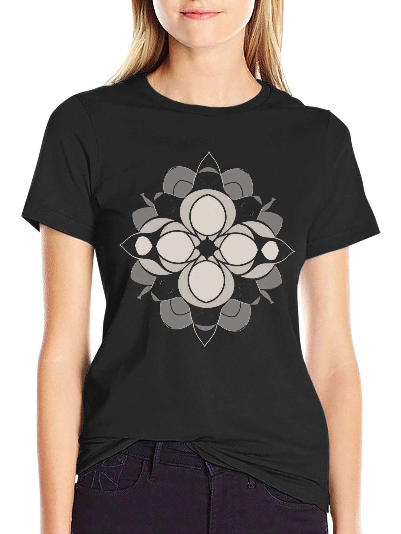 Abstract Floral Graphic Tee - Black