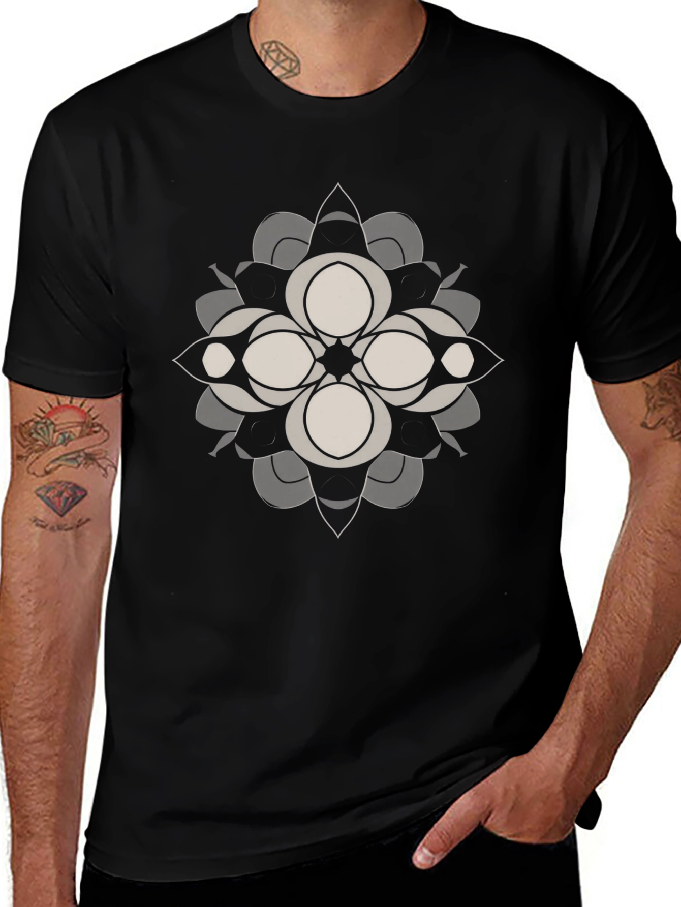 Abstract Floral Graphic Tee - Black