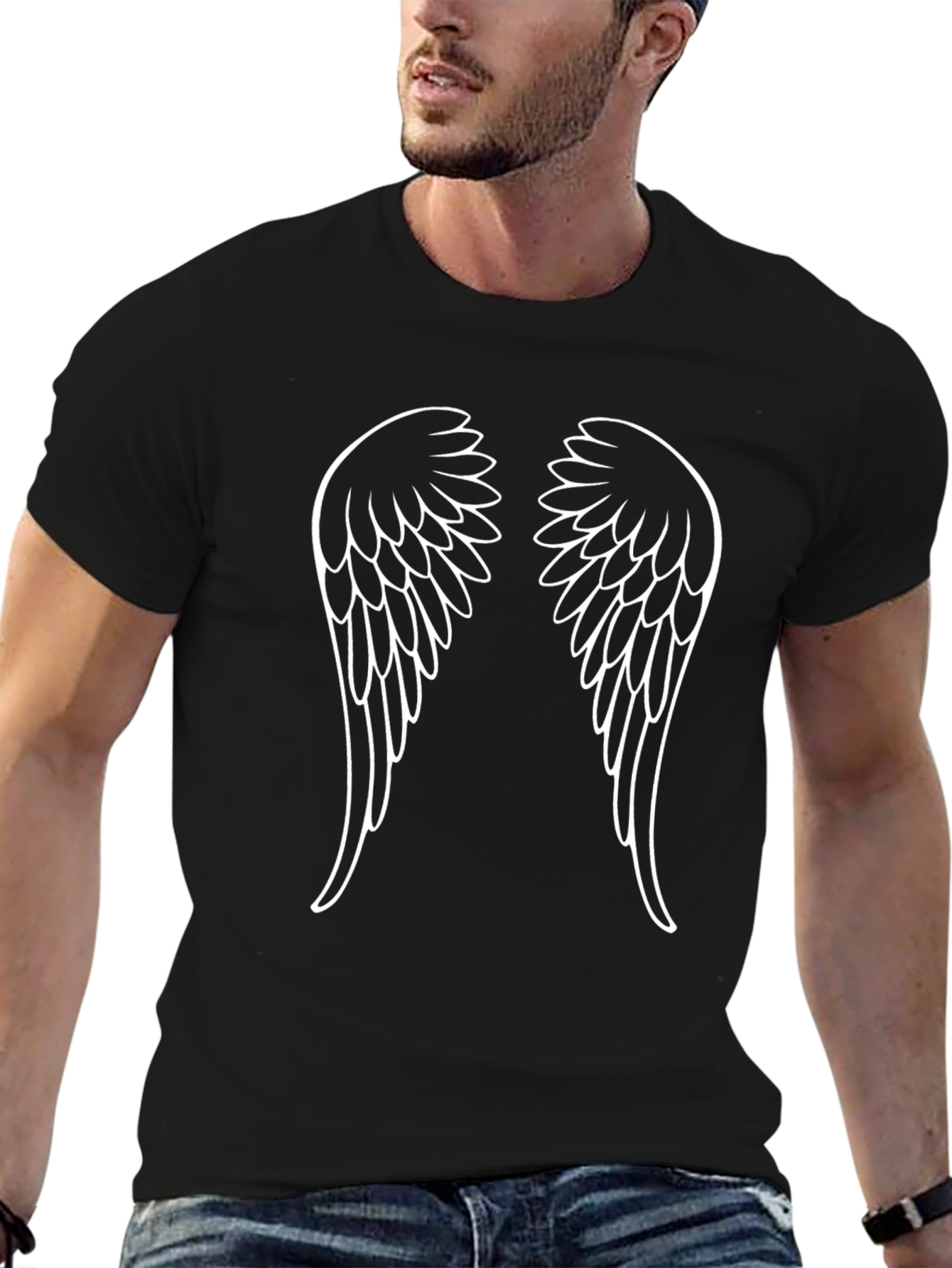 Angel Wings Graphic Tee - Black Cotton T-Shirt