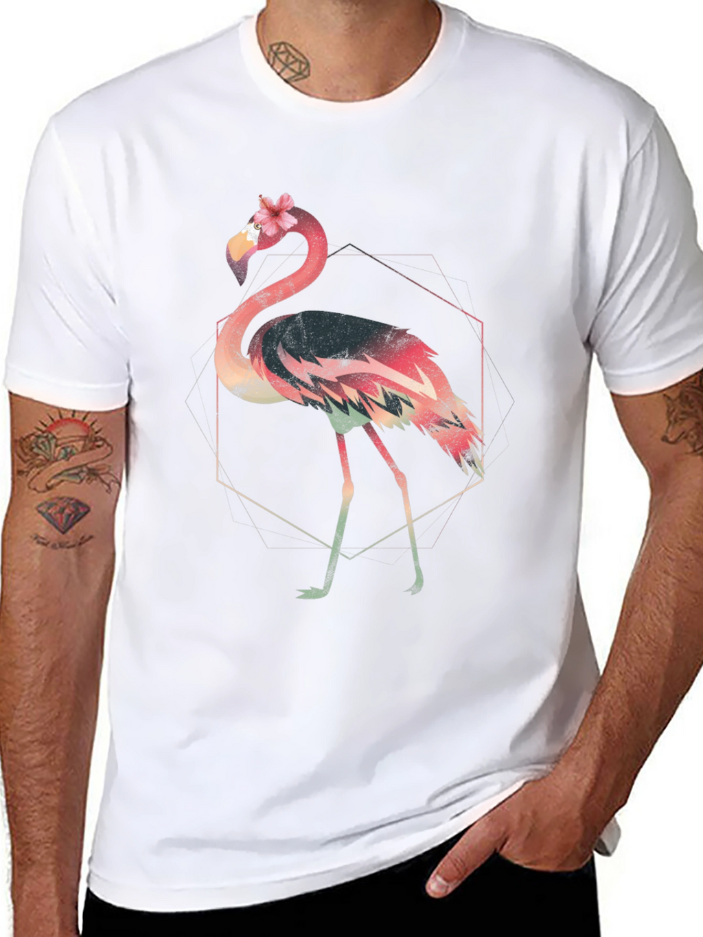 Geometric Flamingo Graphic Tee - Stylish & Unique