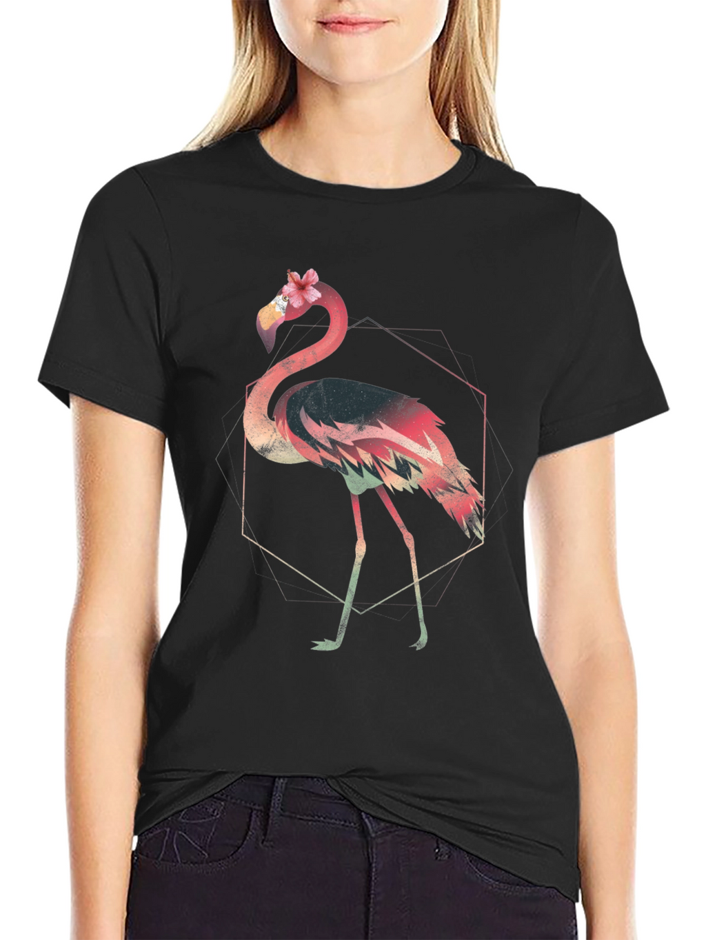 Geometric Flamingo Graphic Tee - Stylish & Unique