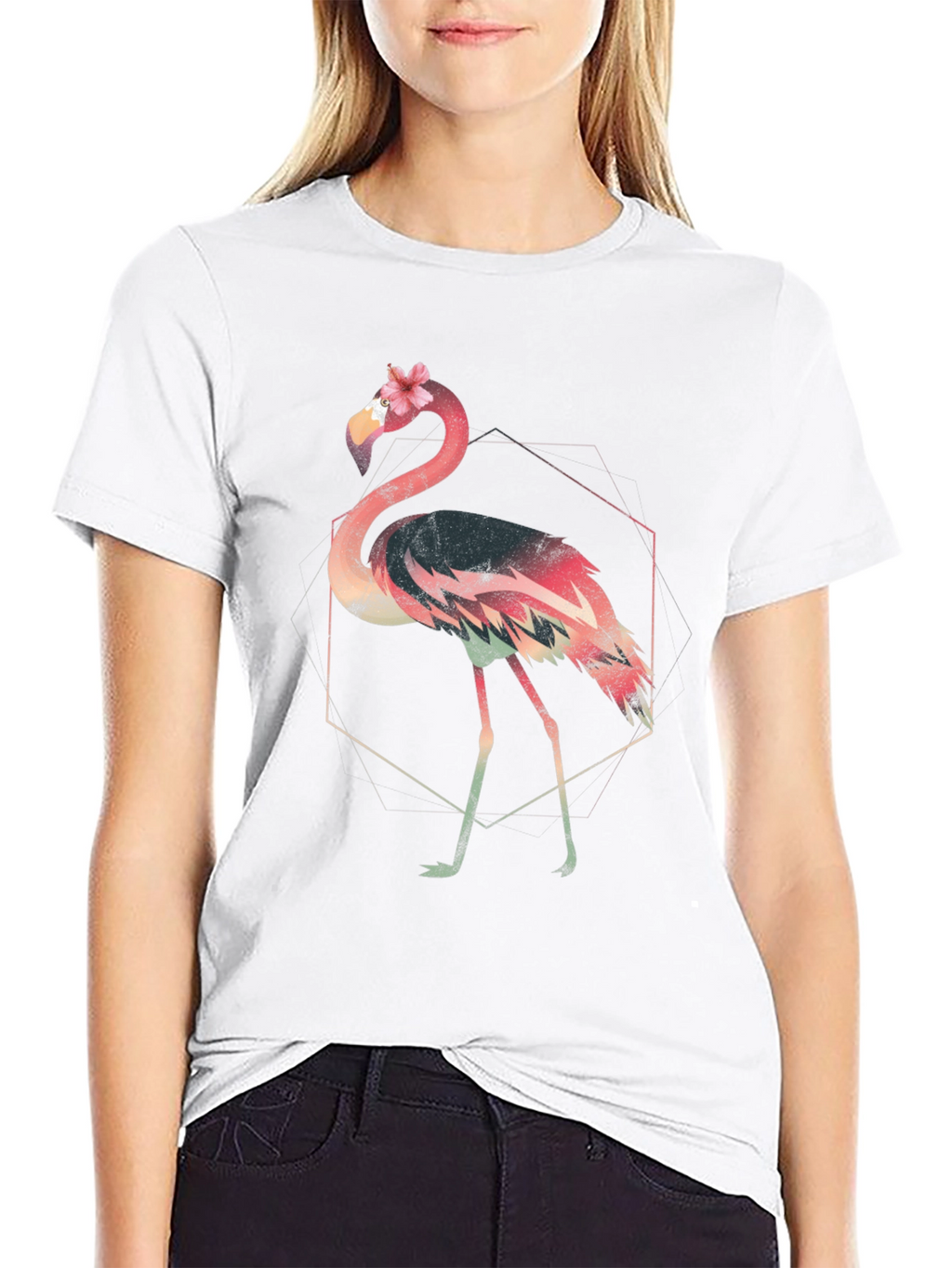 Geometric Flamingo Graphic Tee - Stylish & Unique