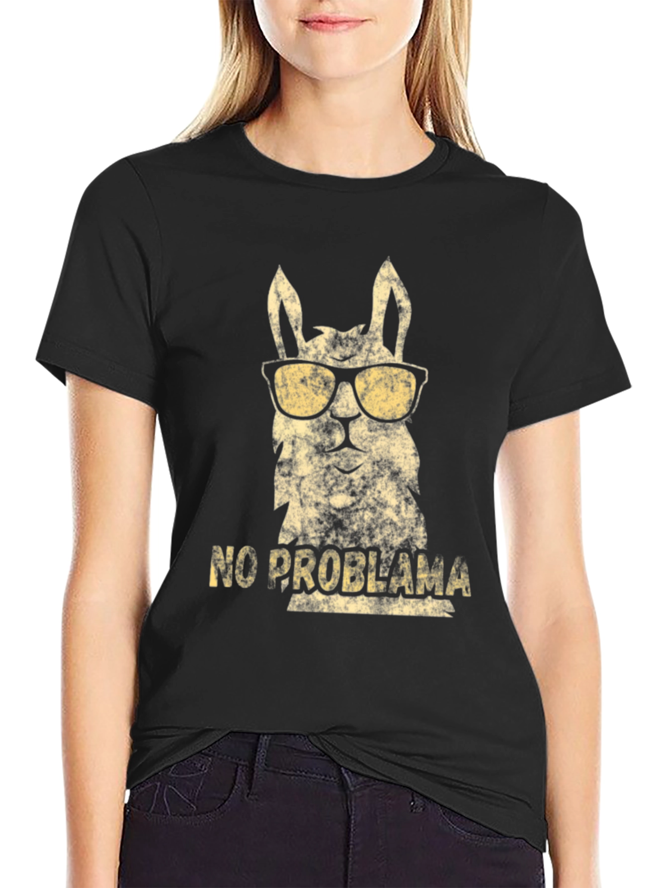 Cool Llama No Probllama Black T-Shirt
