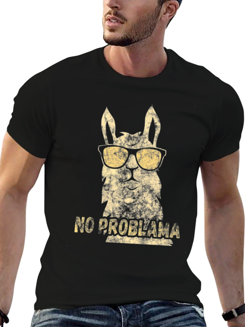 Cool Llama No Probllama Black T-Shirt