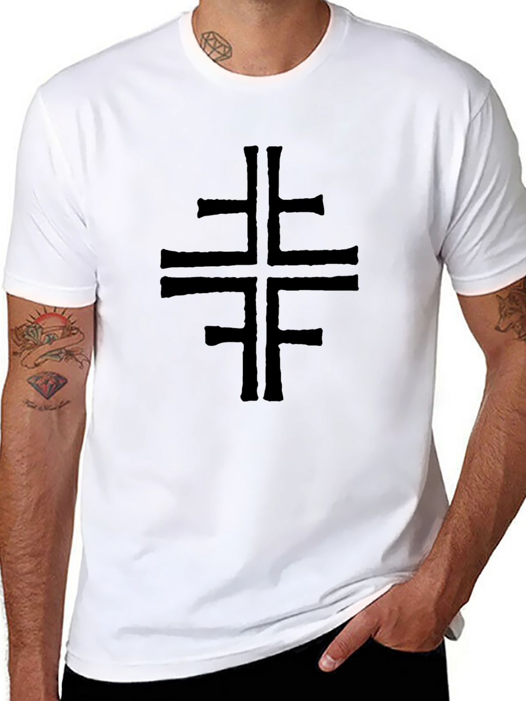 Mens Black T-Shirt with Cross Design