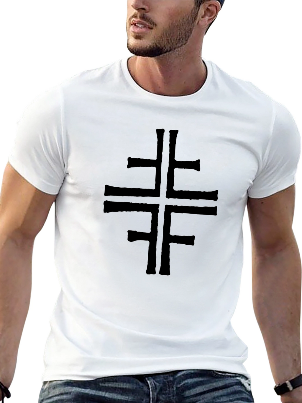 Mens Black T-Shirt with Cross Design