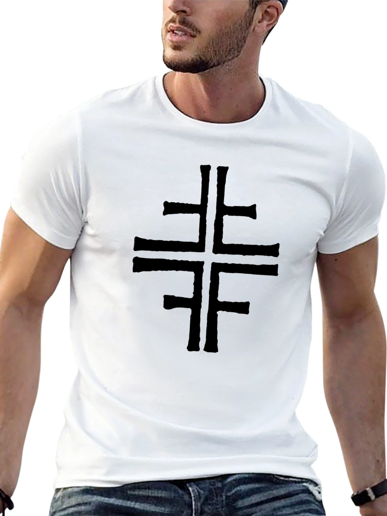 Mens Black T-Shirt with Cross Design