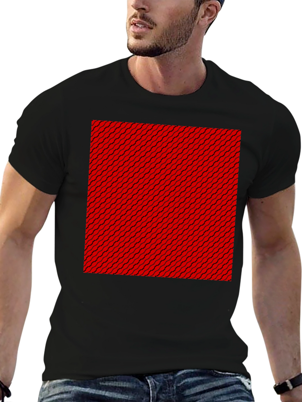 Patterned Graphic Tee - Black